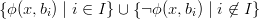 {ϕ (x,b ) | i ∈ I} ∪ {ϕ (x,b) | i ⁄∈ I}
       i                   i
